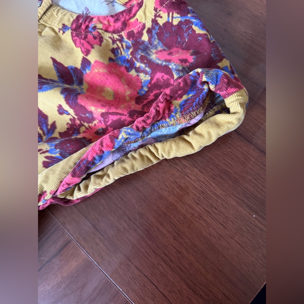 FREE PEOPLE | XS | Harper corduroy floral tiered mini dress top mustard Prairie - Picture 6 of 8